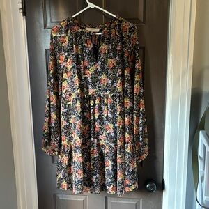 LOFT Floral Long Sleeve Dress - Navy, Pink, Yellow